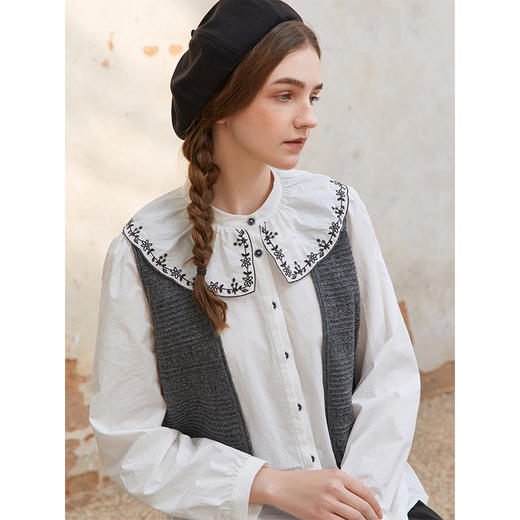 Famecoco范可儿羊毛提花针织马甲开衫女无袖马夹短款FAC1CA012 商品图2