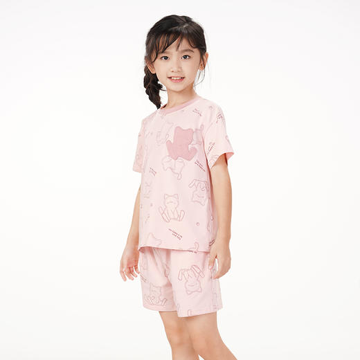 都市丽人亲情蜜语眯雅佳舒适外出春夏睡衣男女童凉感无尘棉家居服薄款短袖短裤童装无尘棉套装JH49A1 商品图5