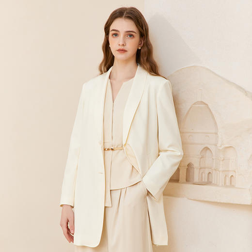 Famecoco老钱风垂感极简一粒扣西装外套女士正装西服FAC1AB004 商品图0