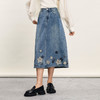 谜底牛仔半身裙2024年夏季新品复古绣花百搭高腰中长裙242MB0546 商品缩略图0