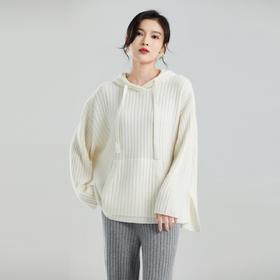 东黎 • 小山羊绒女士秋季抽条慵懒连帽套衫 2081