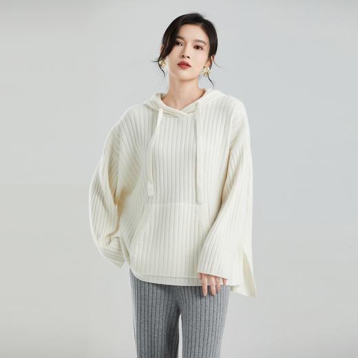 东黎 • 小山羊绒女士秋季抽条慵懒连帽套衫 2081 商品图0