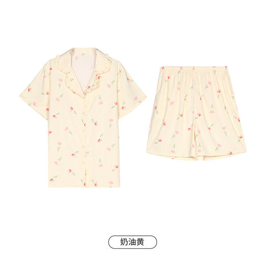 都市丽人生活家居春夏睡衣女哑光弹力色丁家居服薄款短袖短裤女士丝质套装LH41B7 商品图10