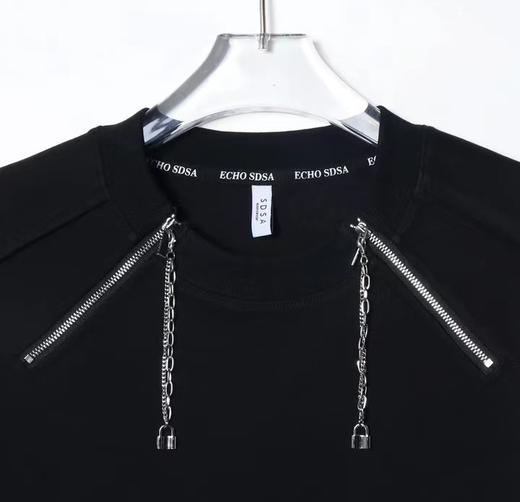 T555春夏男士短袖欧美潮牌小众设计感侧拉链重磅休闲圆领半袖上衣 商品图5