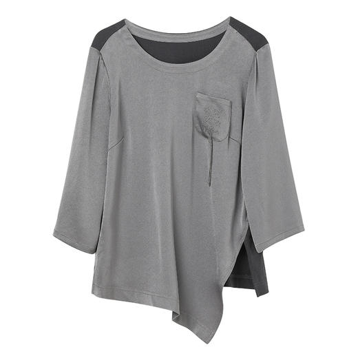 Famecoco手工刺绣不规则t恤女款七分袖圆领宽松上衣FAC1BB003 商品图6