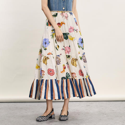 谜底花色半身裙2024年夏季新品法式浪漫风原创印花长裙242MB0549 商品图0
