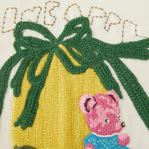 谜底套头针织衫短袖女2024年夏款复古趣味绣花圆领上衣242MZ0858 商品图3