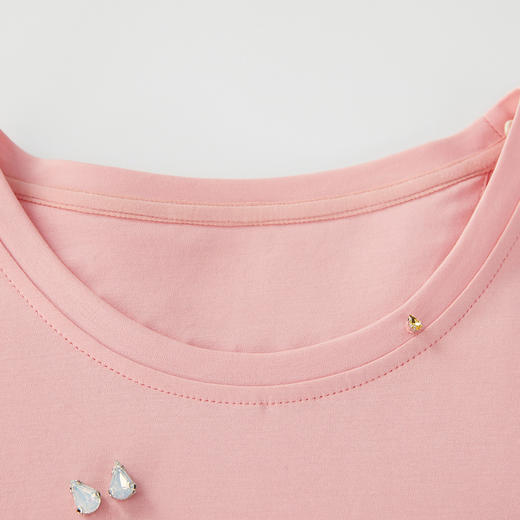 谜底圆领T恤短袖女2024年夏季新品趣味手工钉珠宽松上衣242MT0521 商品图3