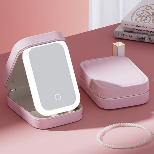 【理想的移动LED化妆镜，也是首饰盒】多功能LED化妆镜，拒绝光纤不对，即是镜子也是首饰盒便携随身收纳盒QQ 商品图3