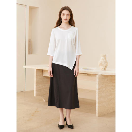 Famecoco手工刺绣不规则t恤女款七分袖圆领宽松上衣FAC1BB003 商品图4