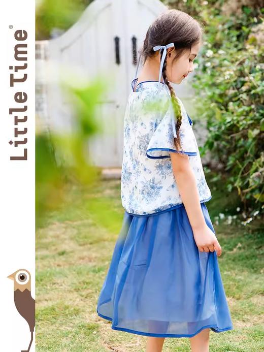 littletime女童新中式套装裙2024春夏新款中国风青花瓷旗袍两件套 商品图3