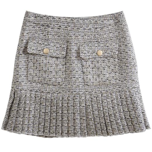 欧芮儿毛呢半身裙女短裙女新款收腰ol风格纹荷叶边百褶 商品图5