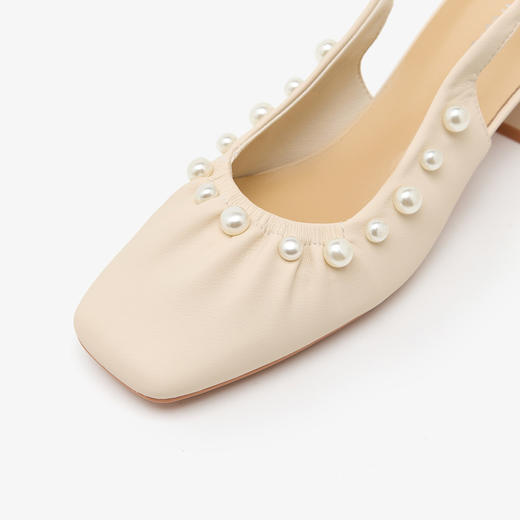 西遇粗跟银色单鞋女新款法式仙女珍珠后空凉鞋中跟高跟鞋V0033863 商品图5