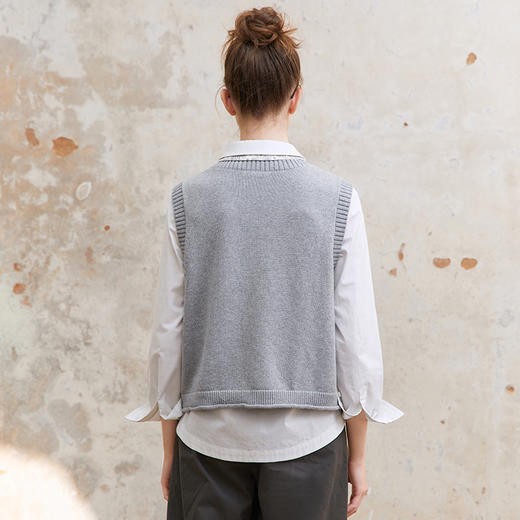 famecoco范可儿全棉针织马甲女士v领无袖保暖马夹FAC1CA013 商品图2