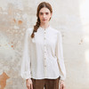 Famecoco范可儿亚麻混纺立领衬衫女长袖拼接花边衬衣FAC1BH007 商品缩略图0