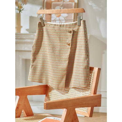 欧芮儿格子半身裙女2021新款高腰显瘦小个子短款不规则裙子 商品图0