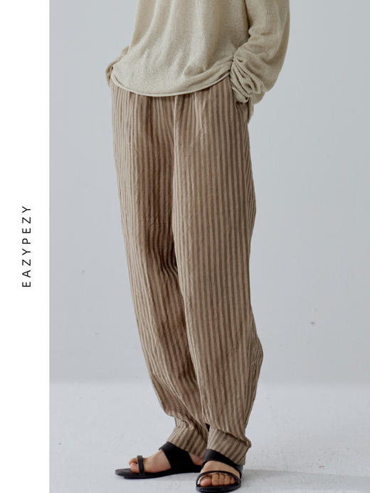 丝麻条纹锥形裤 商品图3