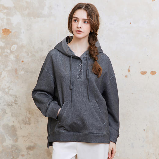 famecoco范可儿连帽落肩休闲卫衣女士前短后长上衣FAC1BL001 商品图0