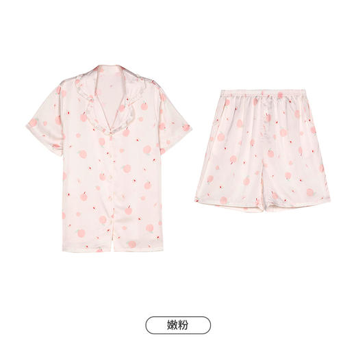 都市丽人生活家居春夏睡衣女哑光弹力色丁家居服薄款短袖短裤女士丝质套装LH41B7 商品图11