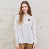 Famecoco范可儿亚麻混纺立领衬衫女长袖拼接花边衬衣FAC1BH007 商品缩略图2