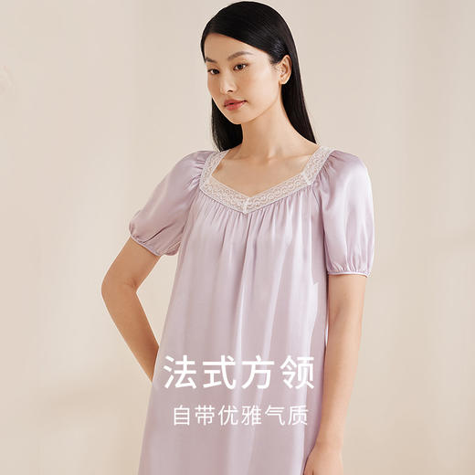 【法式蕾丝】金三塔真丝睡裙女100%桑蚕丝春夏宽松舒适短袖方领睡衣  YSFEB306 商品图4
