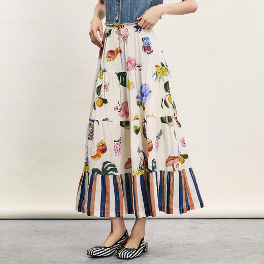 谜底花色半身裙2024年夏季新品法式浪漫风原创印花长裙242MB0549 商品图1