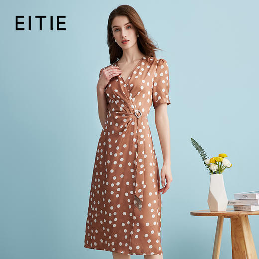 EITIE爱特爱浪漫法式复古波点V领围裹收腰连衣裙夏季新款B2407336 商品图0