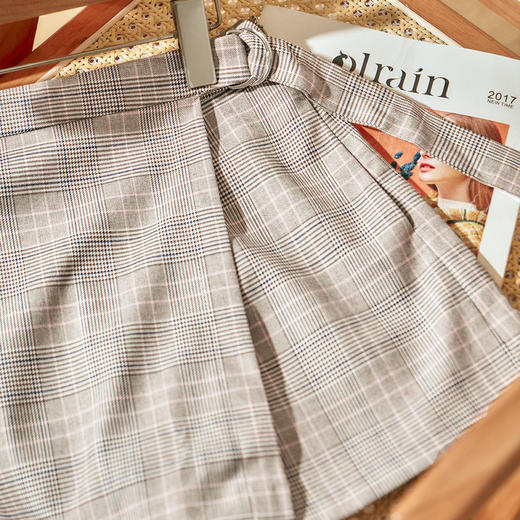欧芮儿 款女装格子裙裤一体系带环扣高腰假两件短裤休闲裤 商品图1
