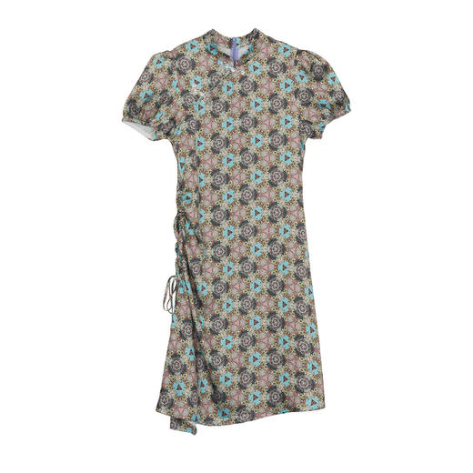 谜底新中式连衣裙2024夏款复古花色盘扣修身中长裙短袖246ML9002 商品图4