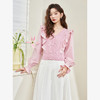 西遇V领针织开衫女早新款甜美法式拼接荷叶边长袖短上衣11521189 商品缩略图4