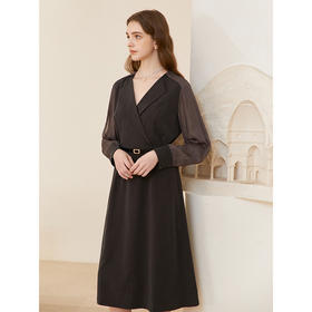 famecoco范可儿优雅v领收腰a字连衣裙中长款 附腰带FAC1FA036