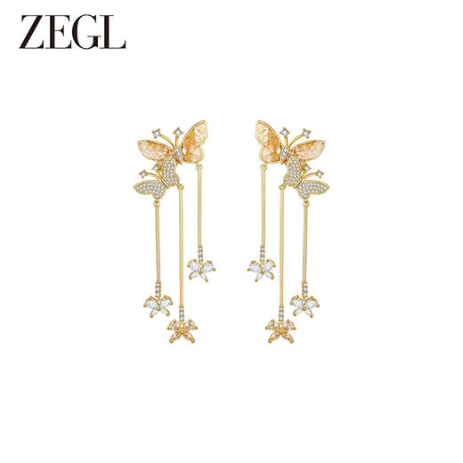 ZEGL设计师橘子花海系列流苏耳环女耳钉2024新款爆款银针蝴蝶耳饰 商品图4