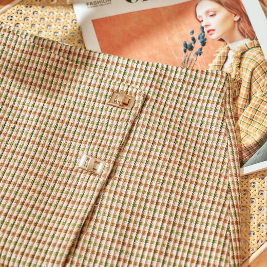 欧芮儿格子半身裙女2021新款高腰显瘦小个子短款不规则裙子 商品图4