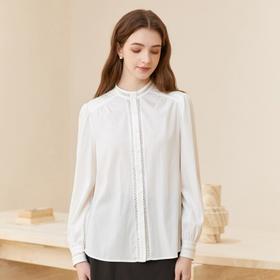 famecoco立领正肩设计感白衬衫女士优雅小众开身衬衣FAC1BH023