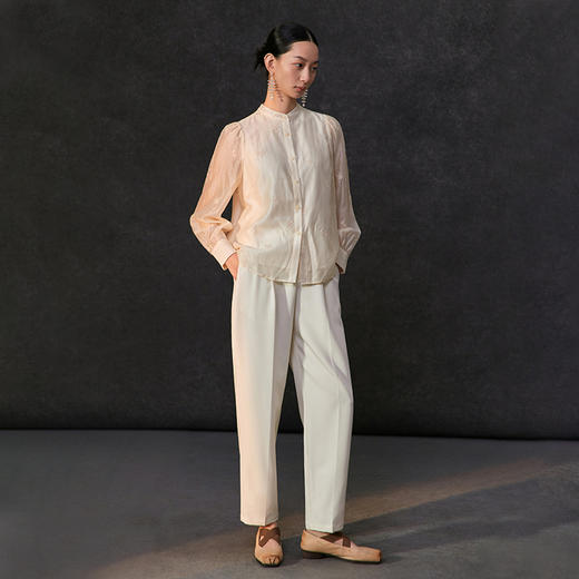 famecoco范可儿重工刺绣立领衬衫女长袖绣花气质衬衣FAC1BH013 商品图3