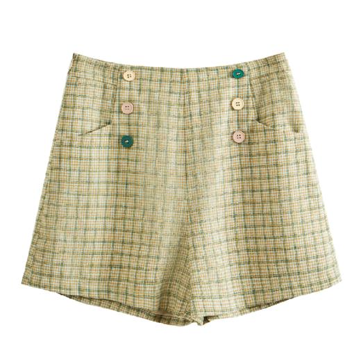 欧芮儿春新款高腰休闲格子短裤女修身显瘦宽松百搭阔腿裤 商品图3