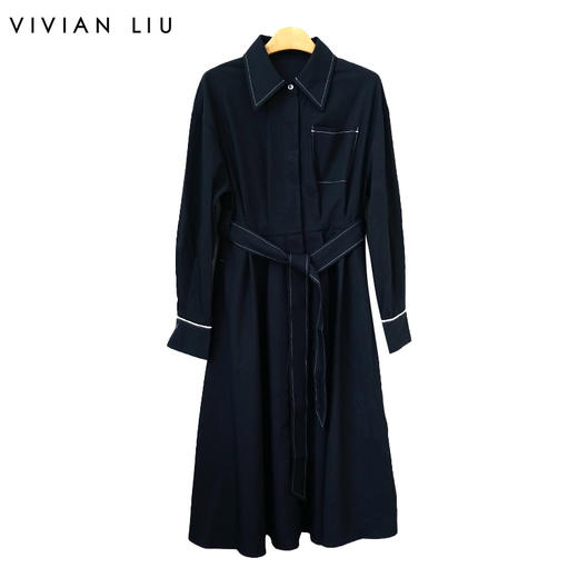 VIVIAN LIU薇薇安刘TR2424110春女装新款贴兜腰部腰带衬衫连衣裙 商品图0