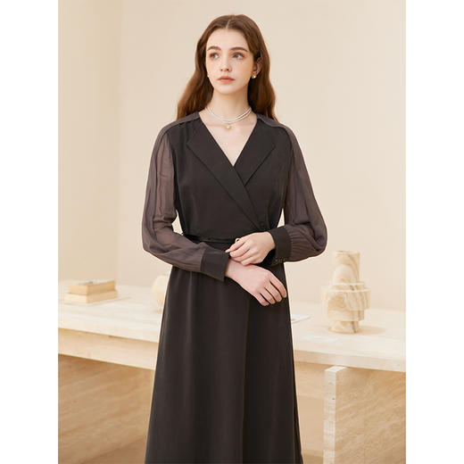 famecoco范可儿优雅v领收腰a字连衣裙中长款 附腰带FAC1FA036 商品图1