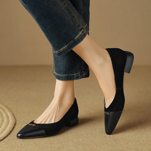 【预售5天】复古棕色浅口粗跟，法式气质名媛尖头单鞋LD-6718 商品图1