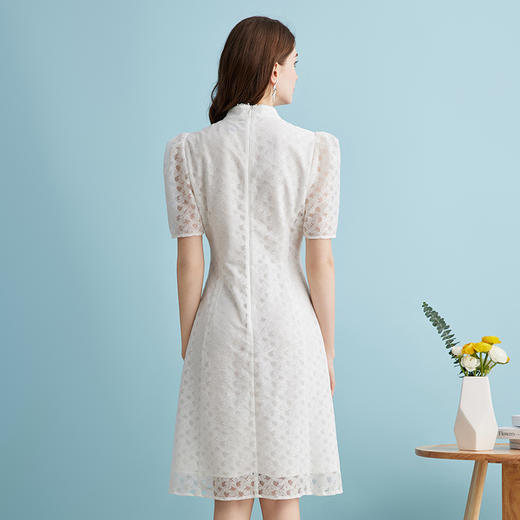 EITIE爱特爱温柔小白裙新中式立领盘扣泡泡袖连衣裙夏季新款B2407326 商品图4
