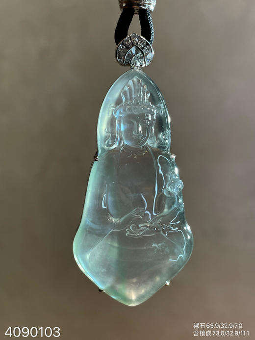玻璃种飘翠执莲观音吊坠【4090103】具体价格微信咨询 商品图1