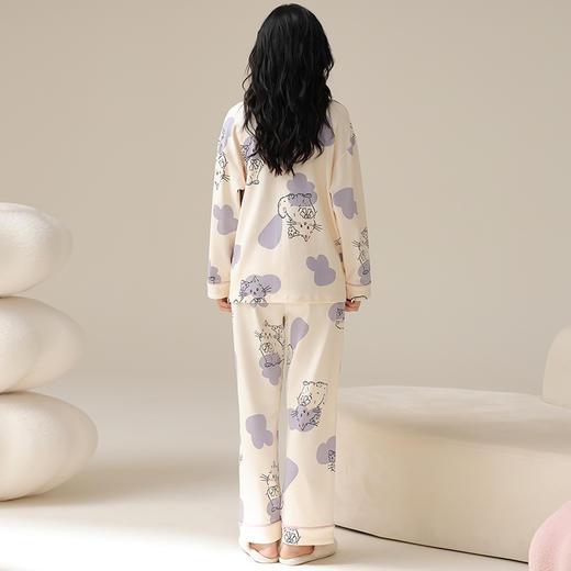 可人儿春秋季2024新款纯棉睡衣女韩版开衫长袖可外穿家居服套装 商品图3