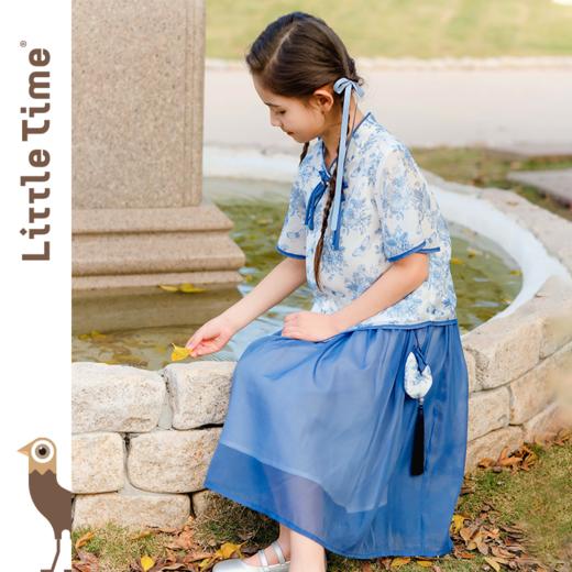 littletime女童新中式套装裙2024春夏新款中国风青花瓷旗袍两件套 商品图1