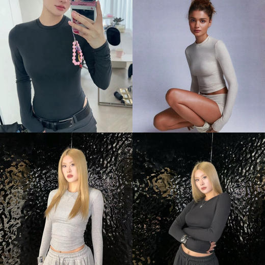 113-2  纯圆正 SKMS显身材  498加厚款 圆领长袖T恤 显身材焊在身上 商品图0