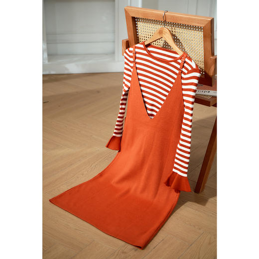 欧芮儿2019春 时尚套装吊带裙女装喇叭袖针织两件套连衣裙 商品图3