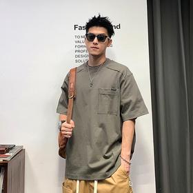 徐太浪复古拼接口袋短袖T恤男夏季薄款纯棉凉感缉明线设计感上衣