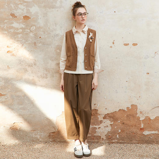 famecoco范可儿全棉针织马甲女士v领无袖保暖马夹FAC1CA013 商品图4