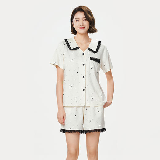 都市丽人生活家居春夏睡衣女32支纯棉单面家居服薄款短袖短裤女士棉质套装LH41B6 商品图3