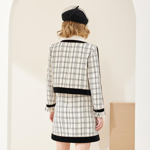 MC108斯尔丽两件套时尚格纹袖口毛边设计小香风拉链女式套装 商品图1