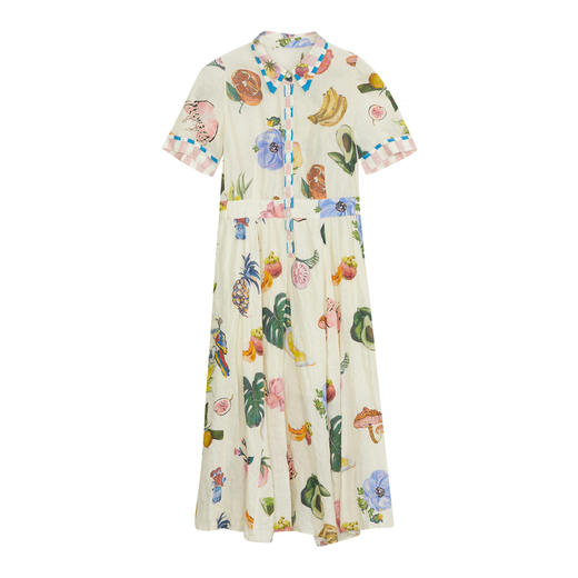 谜底原创印花连衣裙2024年夏新品田园风苎麻中长裙短袖242ML0547 商品图4